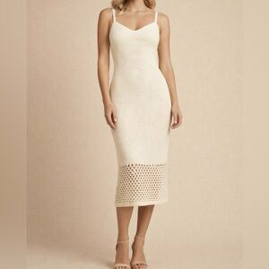 Invitee Ivory Knit Midi Dress Large NWT | Coastal Chic Crochet Hem Bodycon